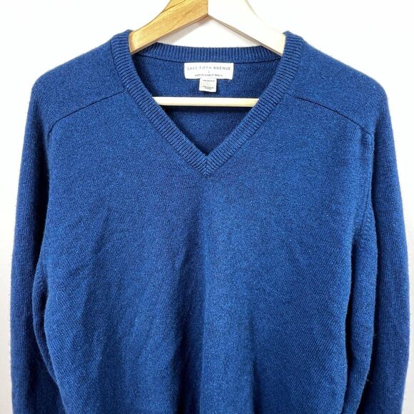Saks Fifth Avenue Blue Cashmere Sweater Size L V Neck Pullover - Picture 2 of 13